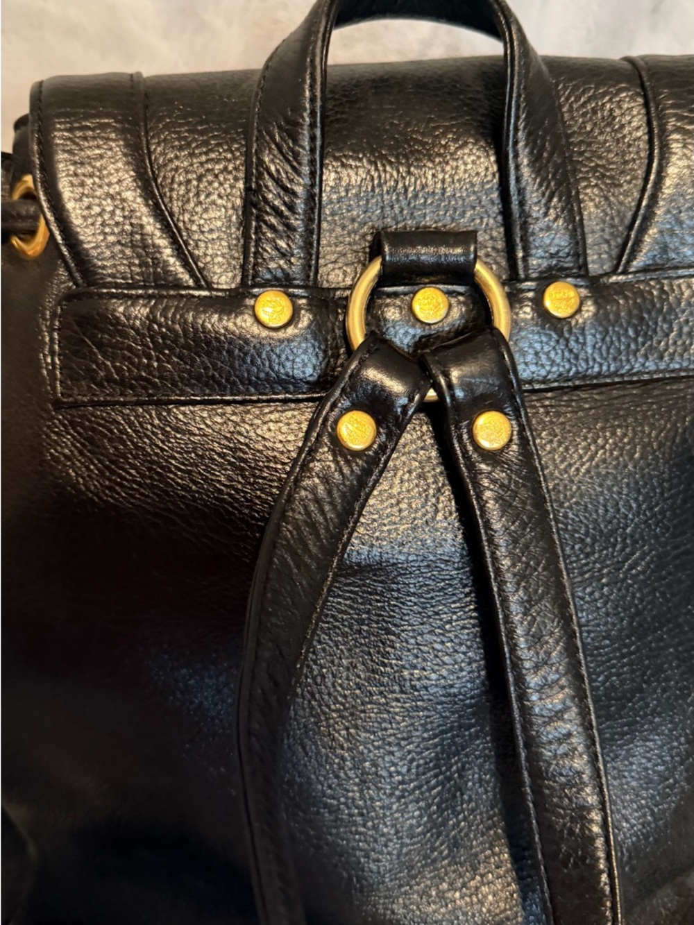 MCM Black Leather Backpack with Gold Logo Accents - Picture 4 of 11